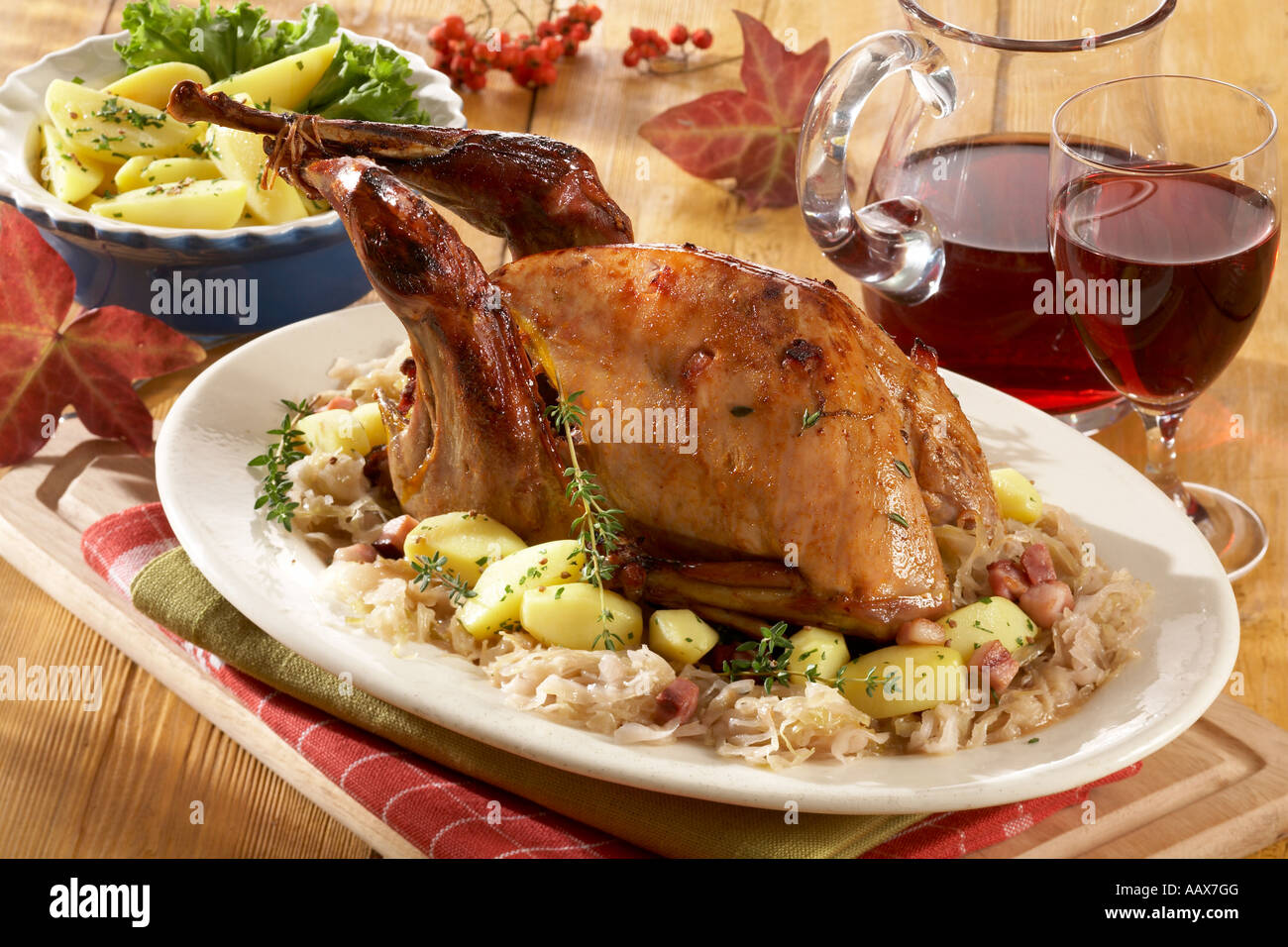 Pheasant Baked on Wine and Sauerkraut step by step  Stock Photo