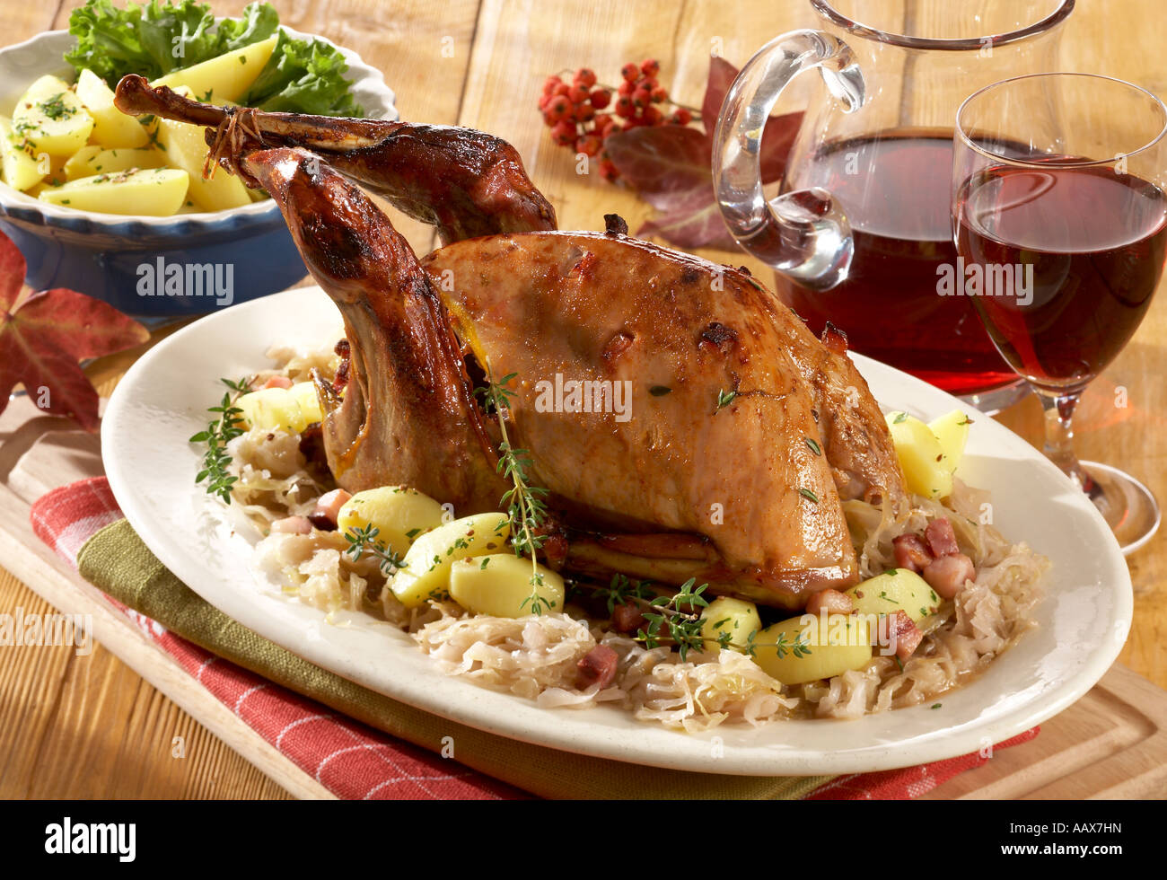 Pheasant Baked on Wine and Sauerkraut step by step  Stock Photo