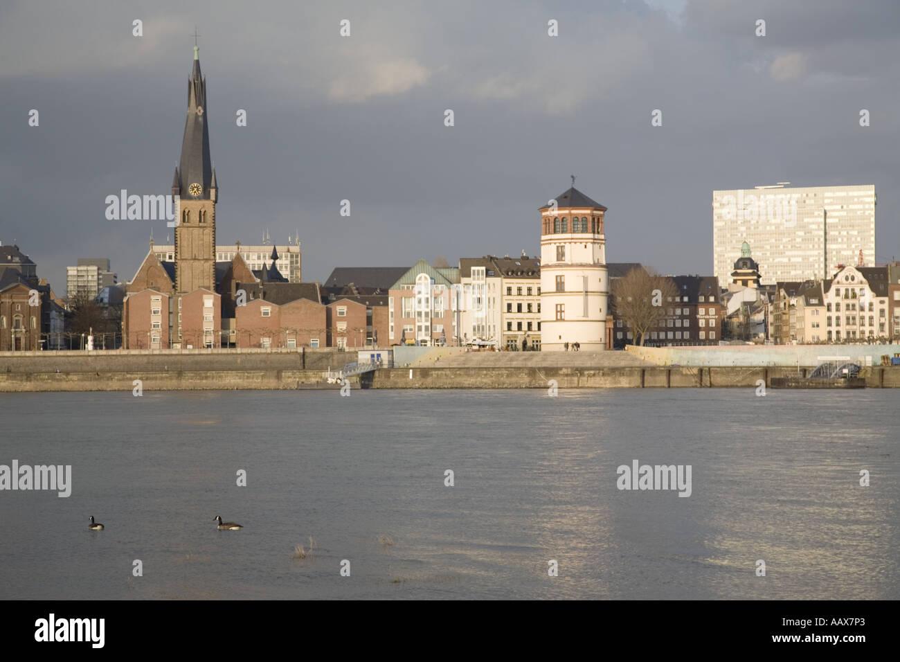 Düsseldorf's old quarter and Rhine River, Germany Dusseldorf Duesseldorf Stock Photo
