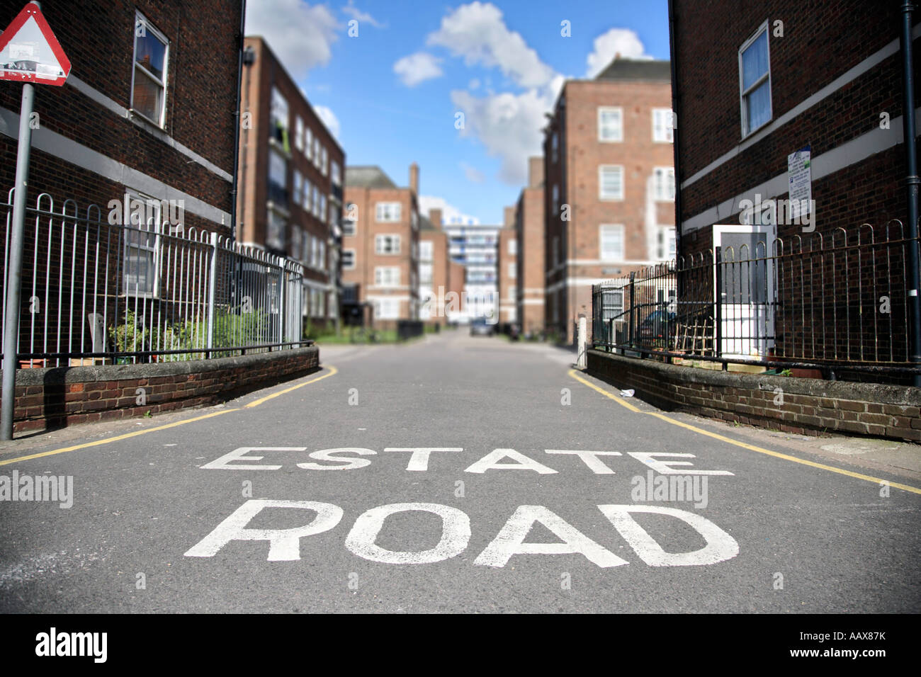 an entrance to a council housing estate in Bethnal Green, East London Stock Photo