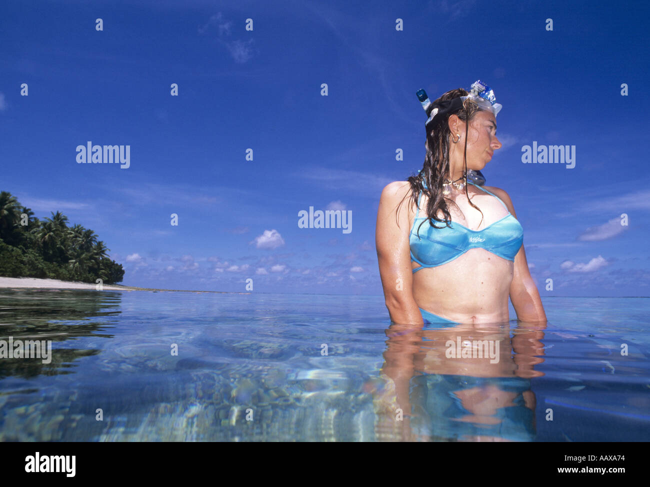 Snorkeller on coral reef in the Marshall Islands Stock Photo