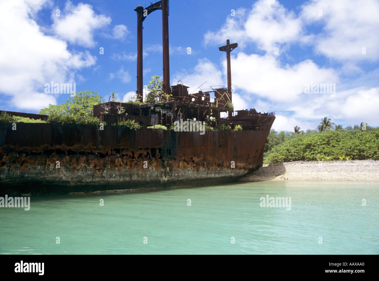 wreck of freighter at Jaluit Atoll in the Marshall Islands Stock Photo