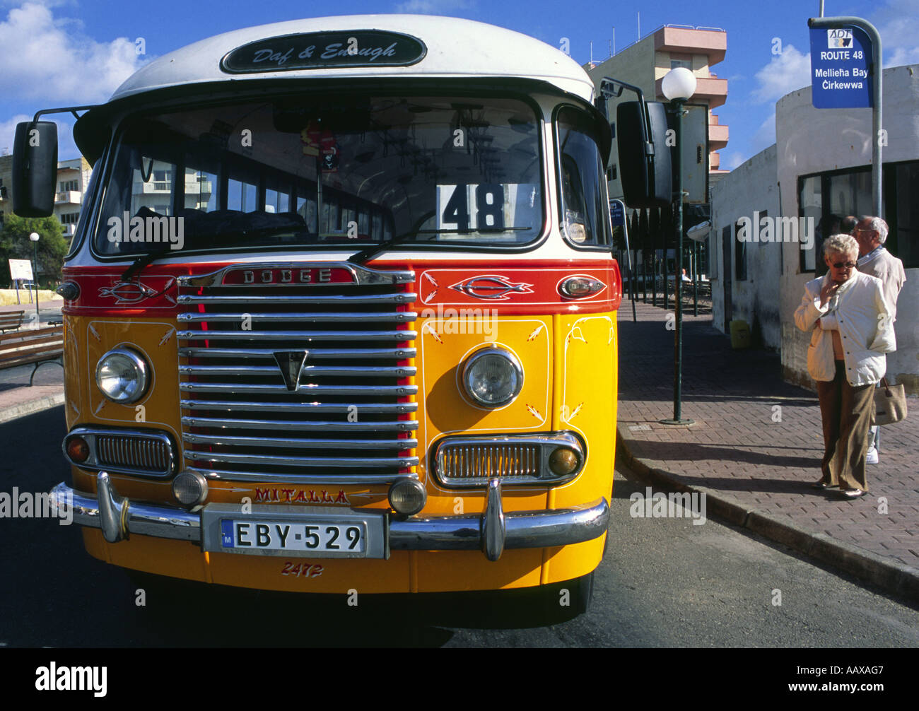 Bus at Bugibba, Malta Stock Photo