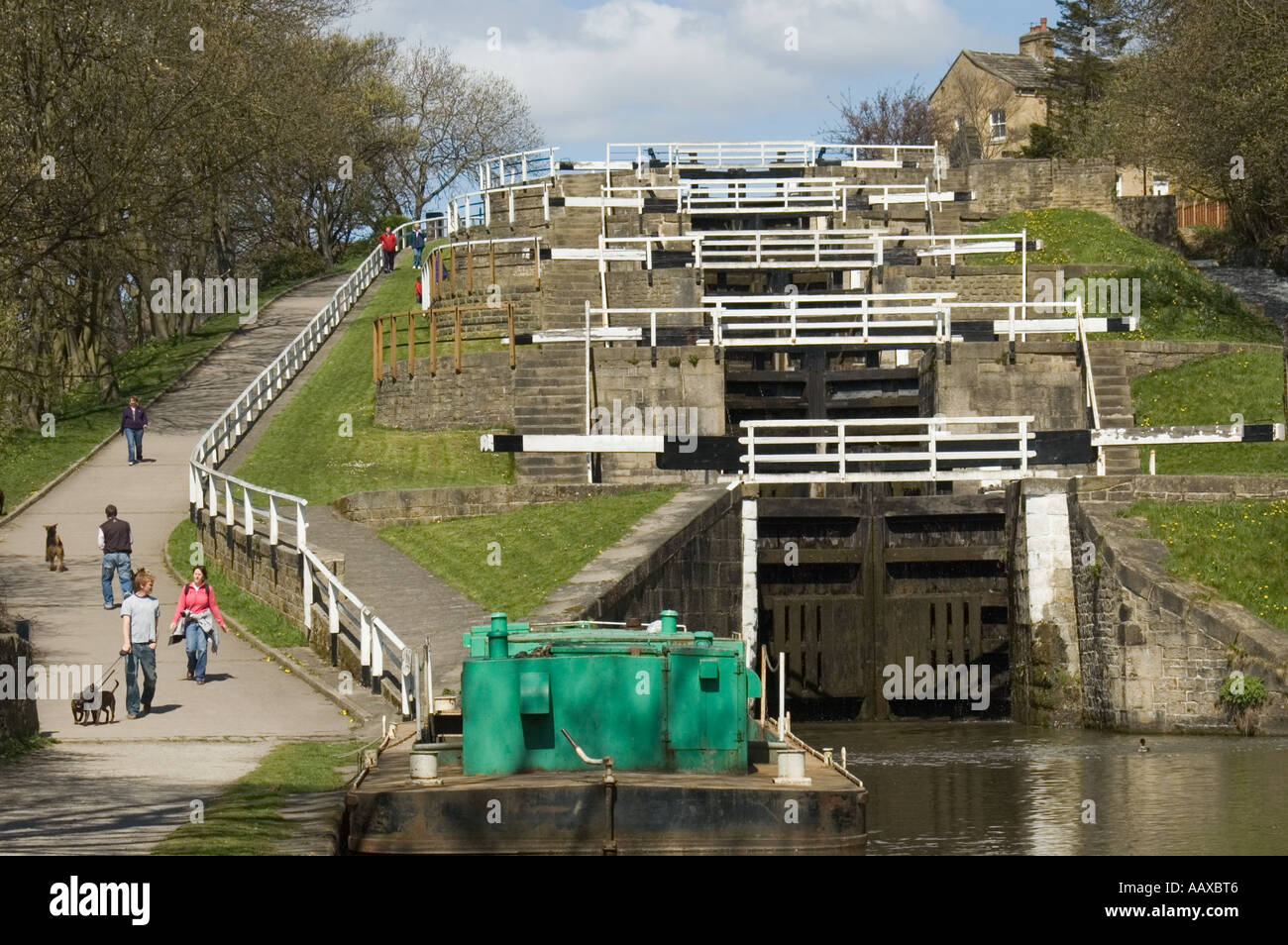 Five Rise locks on the Leeds Liverpool Canal Near Keighley Yorkshire