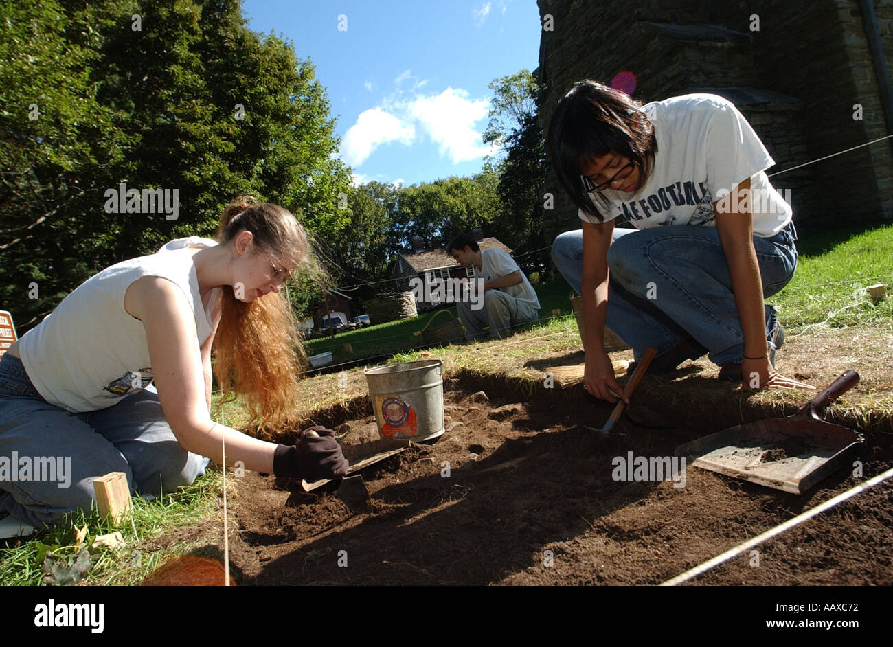 Archaeological dig of a dutch settlement home in Connecticut from the 1600s Stock Photo