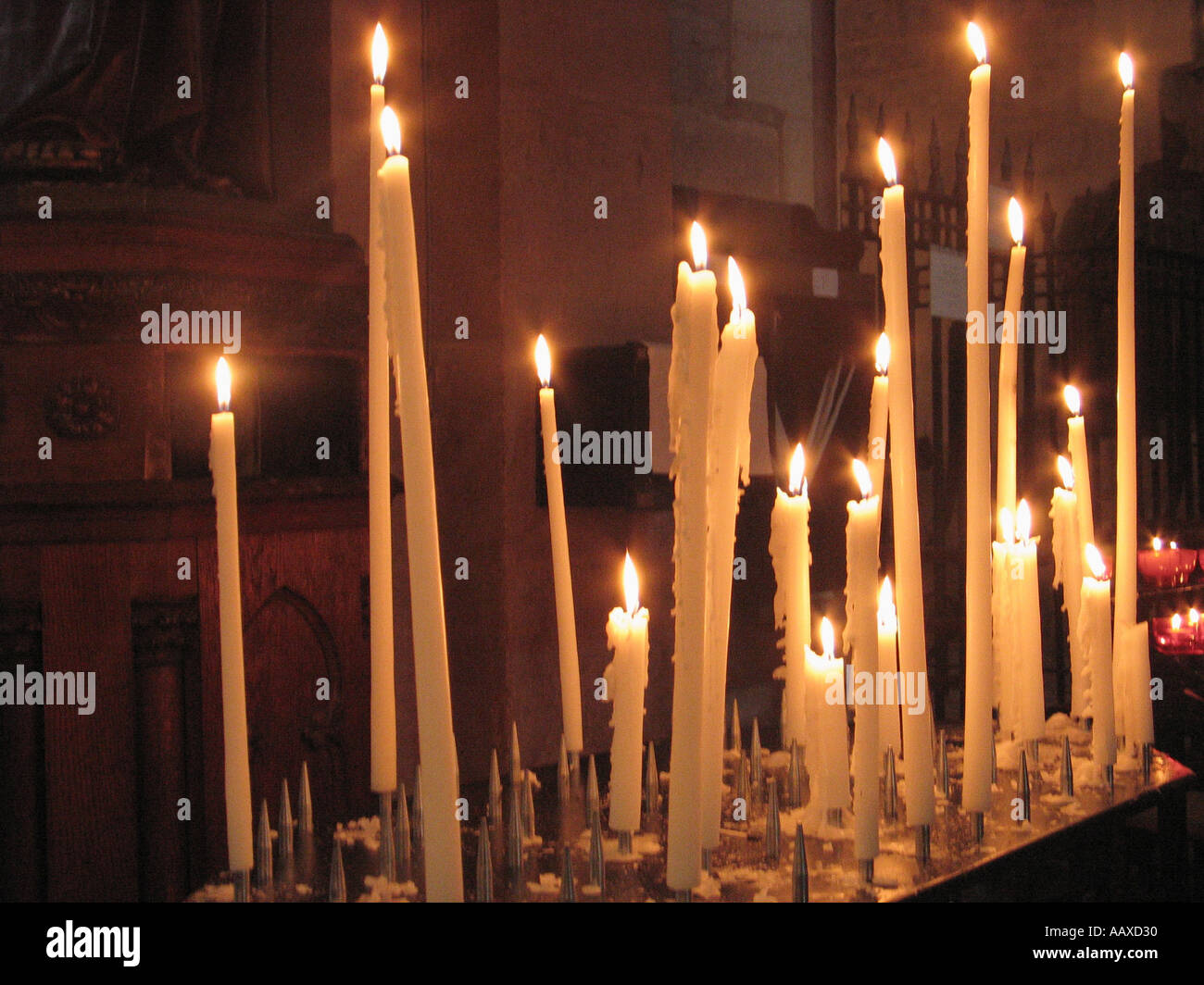 Burning Candles in Church Stock Photo Alamy