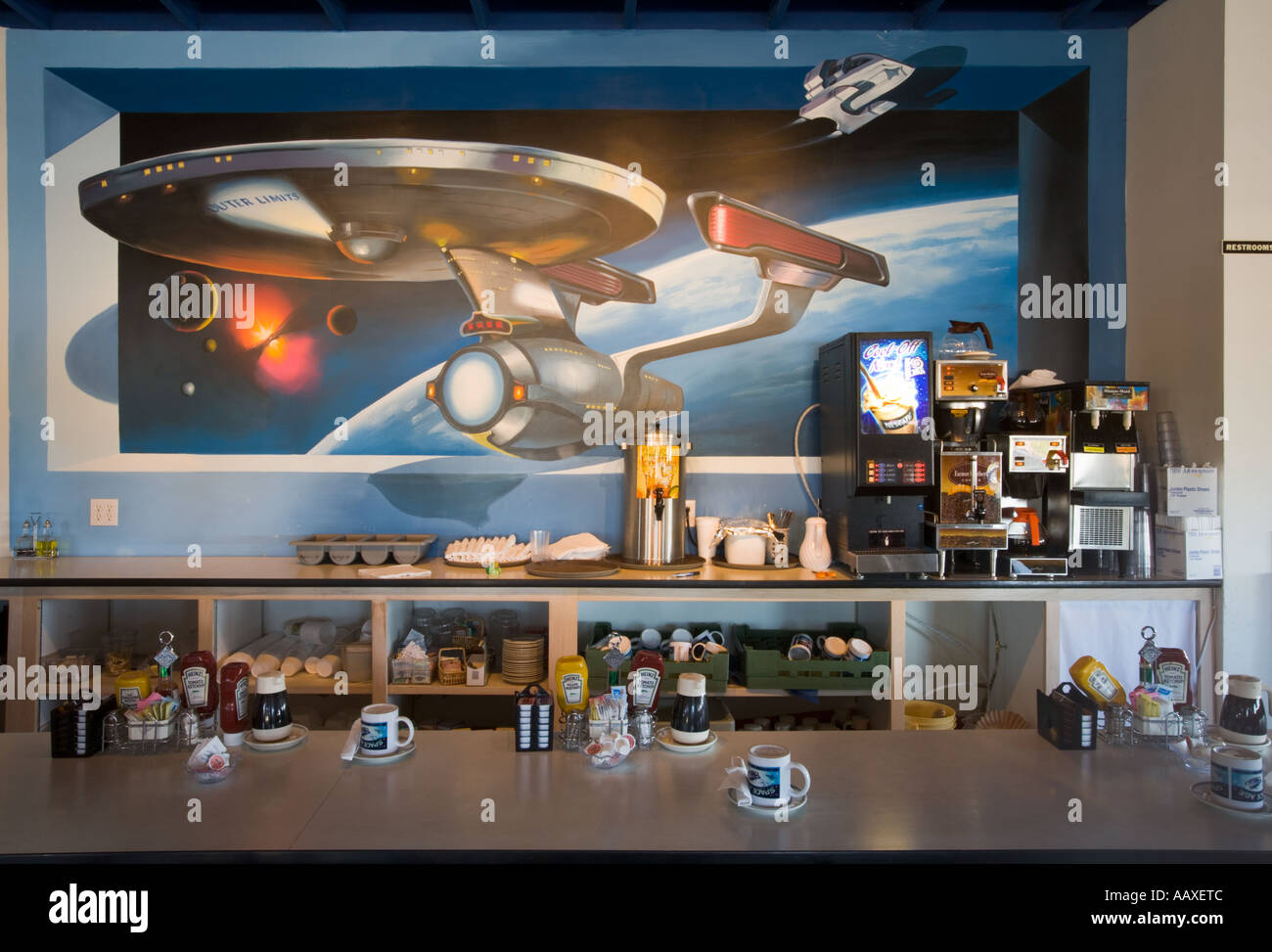 The Star Ship Enterprise mural at The Outer Limits Coffee Shop Best Western Space Age Lodge Gila Bend Stock Photo