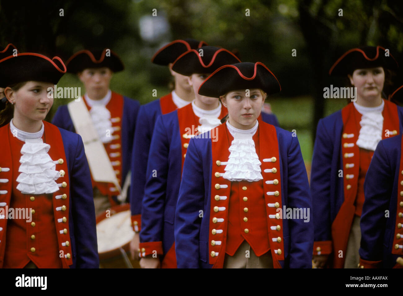 USA revolutionary war reenactors fife & drum corps band musicians Stock