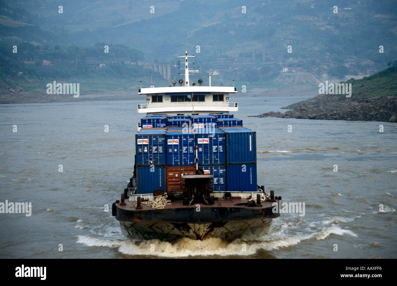 Container Barge on the Yangtze River China Stock Photo - Alamy