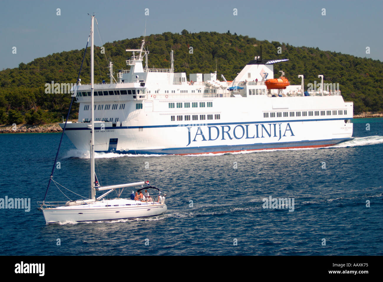 Ferry Boat off the Island of Brac Dalmatia Croatia Hrvatska Stock Photo