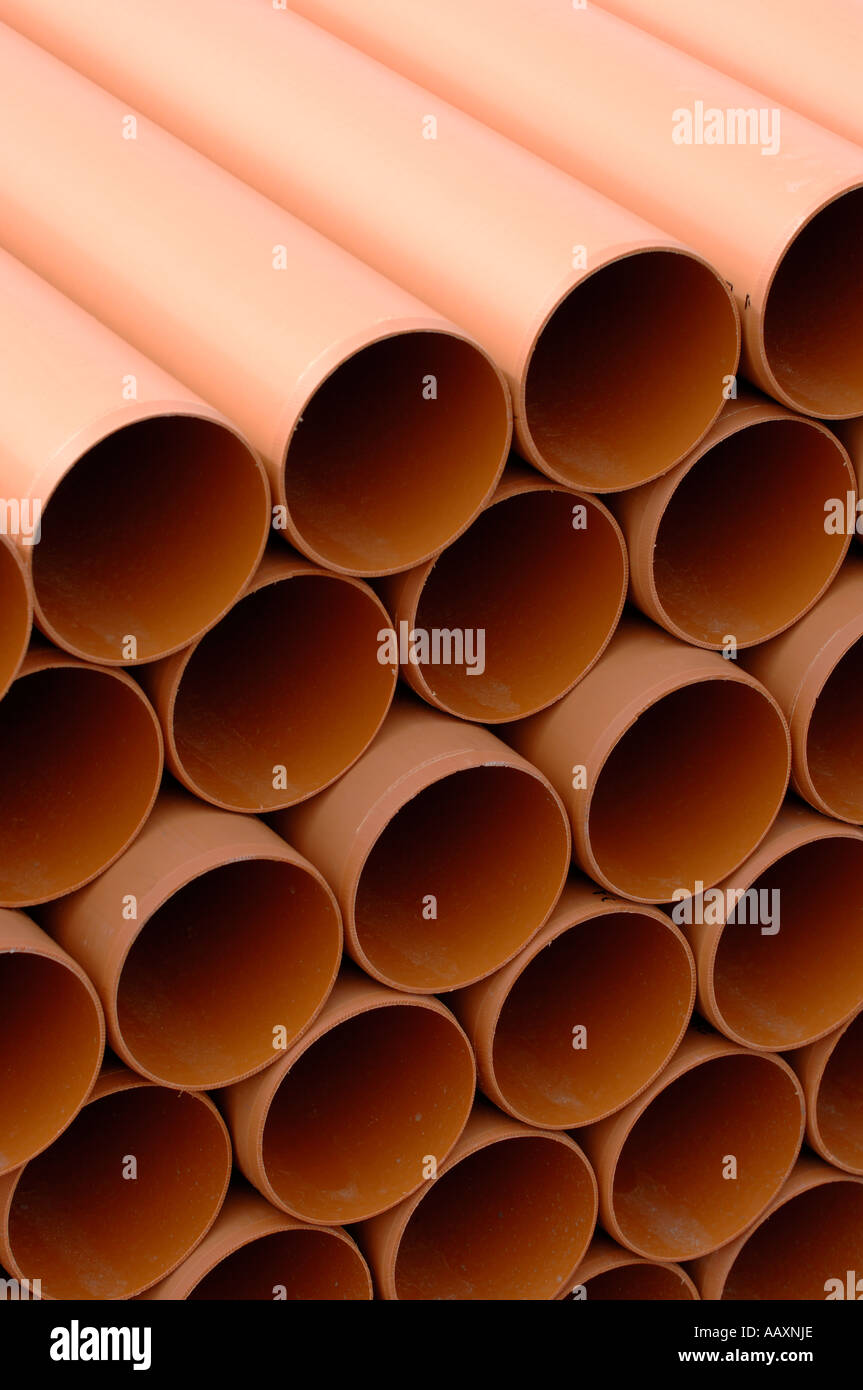 Stack of plastic drainage pipes Stock Photo
