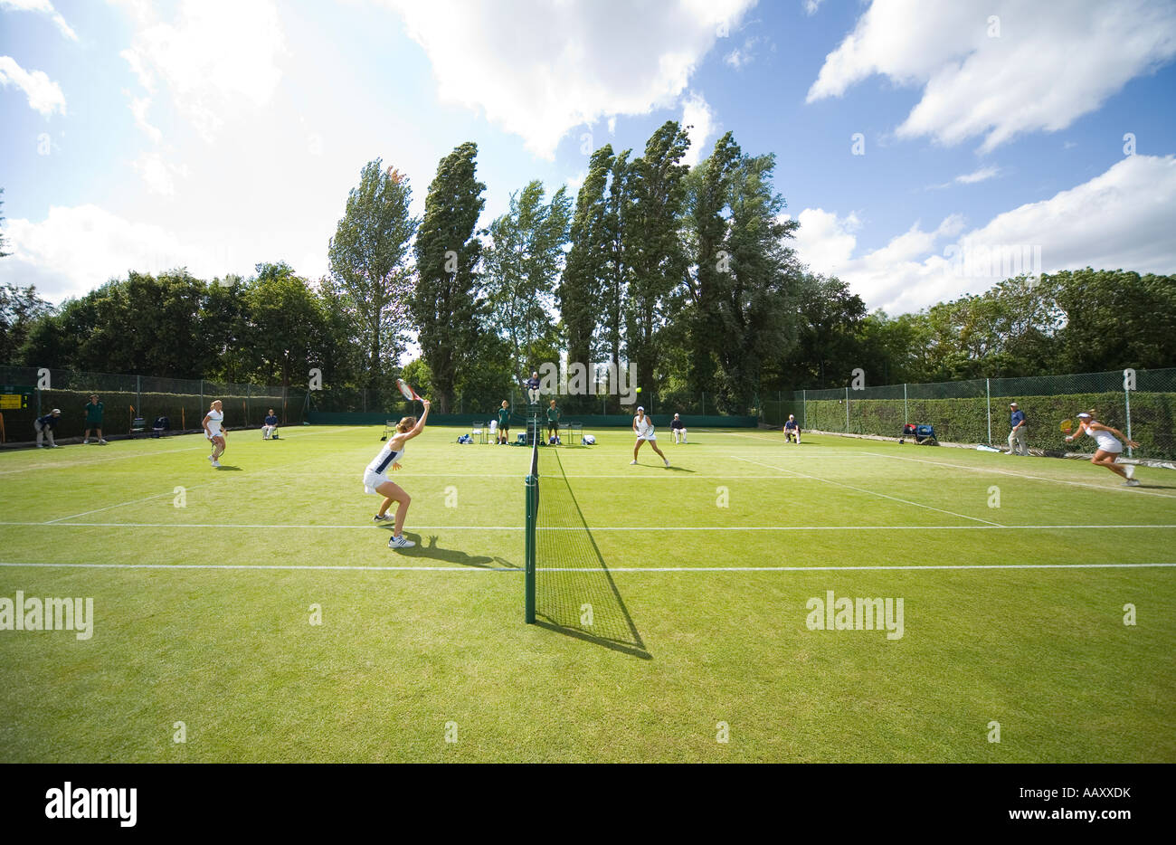 Womens doubles qualifying match for Wimbledon Championships June 2007 Roehampton Stock Photo