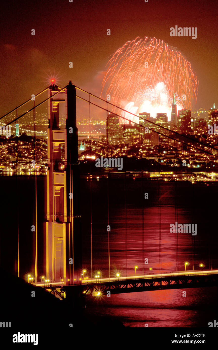 Fourth of July Fireworks at Golden Gate Bridge San Francisco skyline