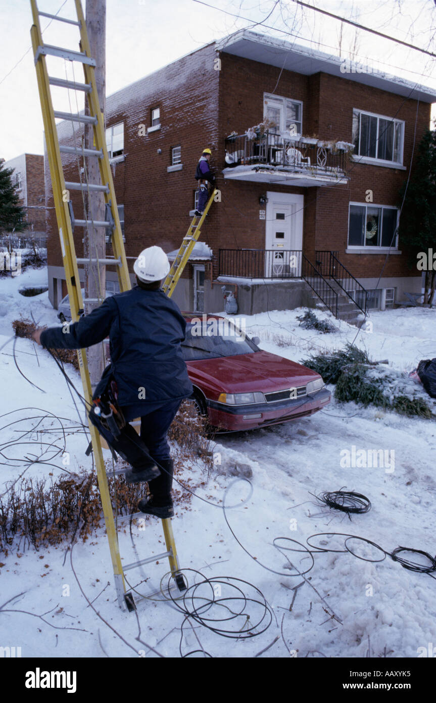 Ice storm Montreal 1998 restoring electricity Stock Photo Alamy