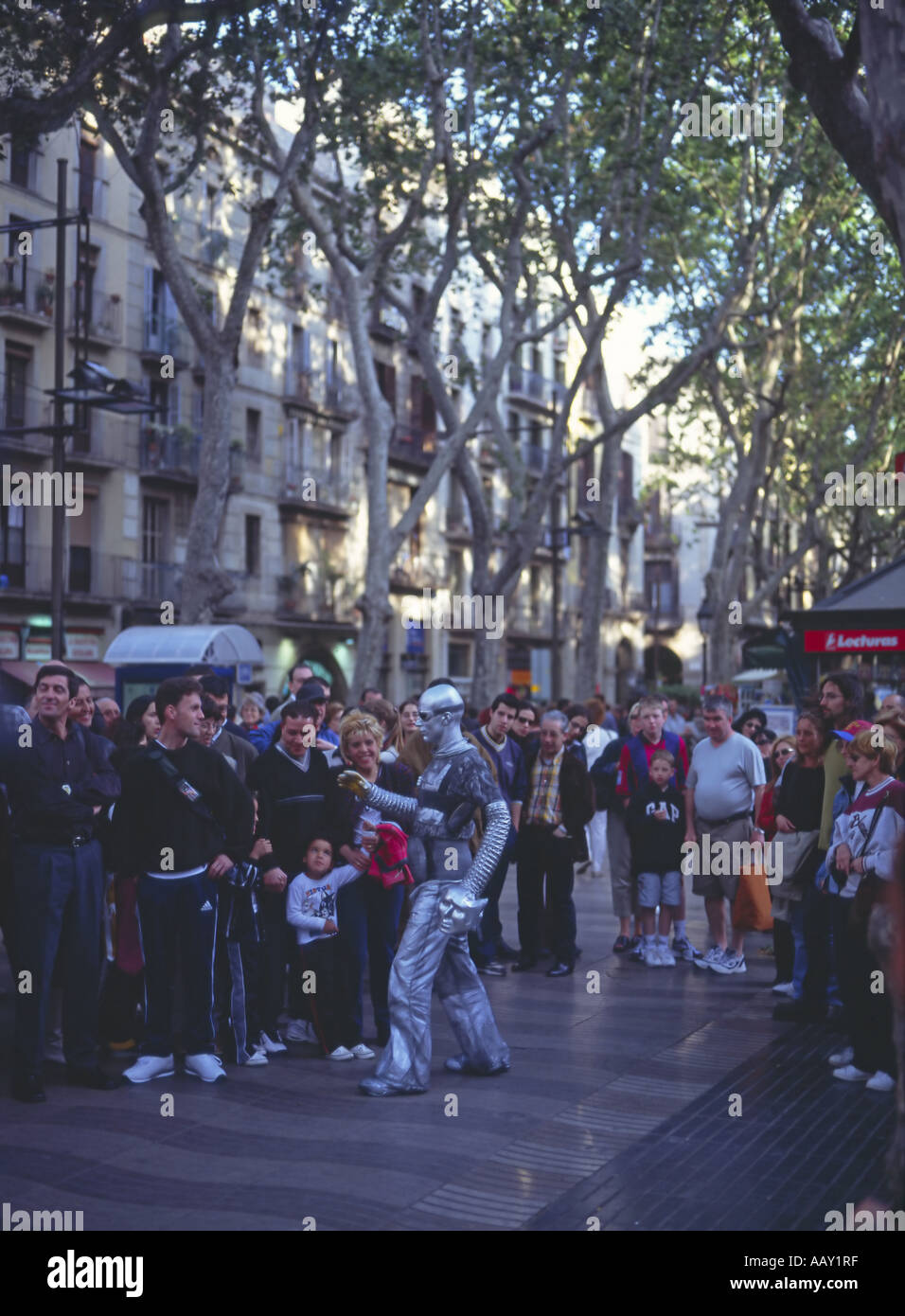 Europe Spain catalunya Barcelona Las Ramblas busker Stock Photo
