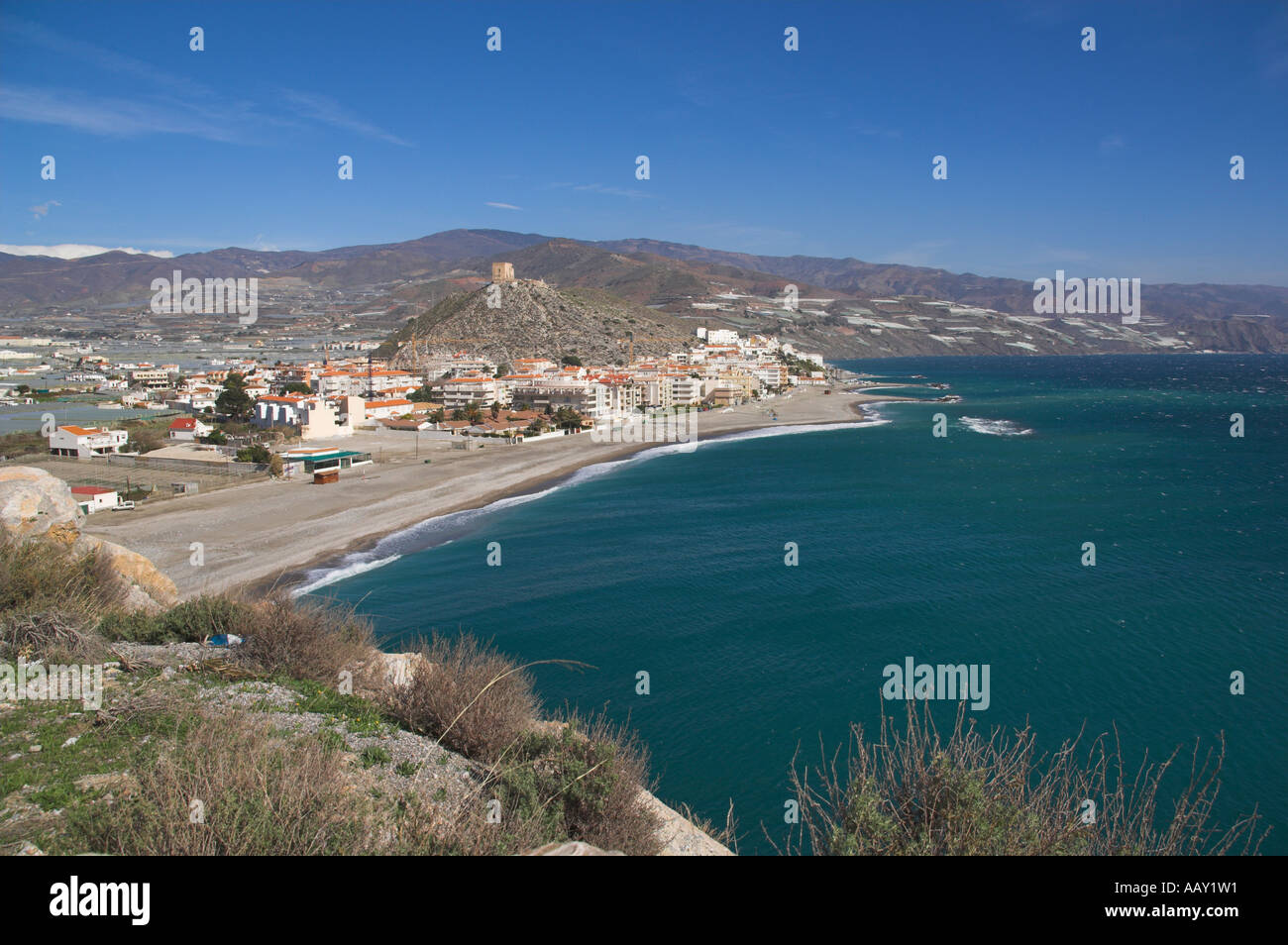 Europe Spain Andalucia Castell De Ferro beach from above Stock Photo