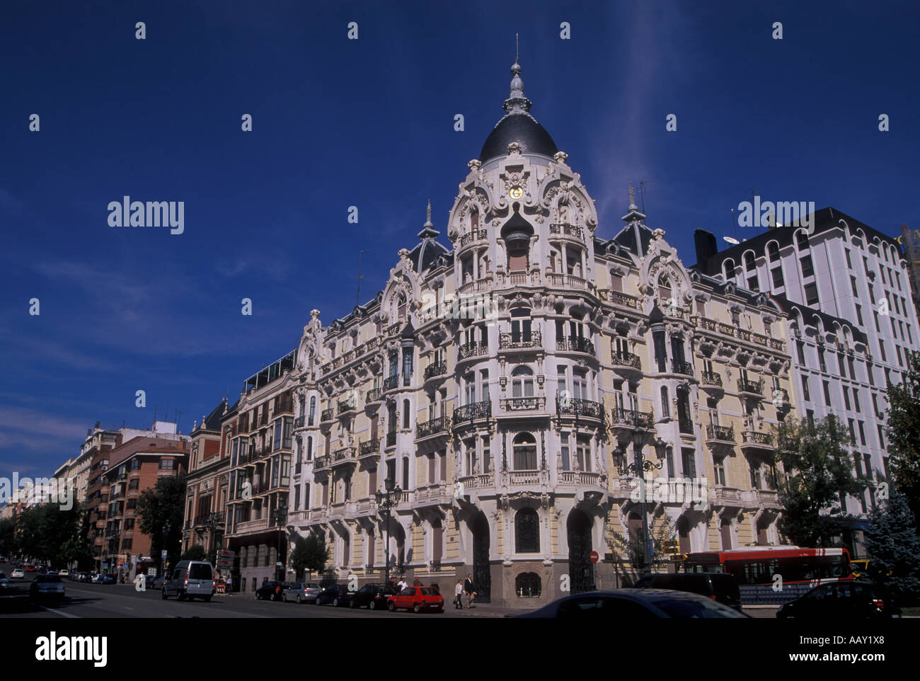 Turn of Century Buildings, close to Plaza Colon, Madrid, Spain near to where the poet Pablo Neruda used to live Stock Photo