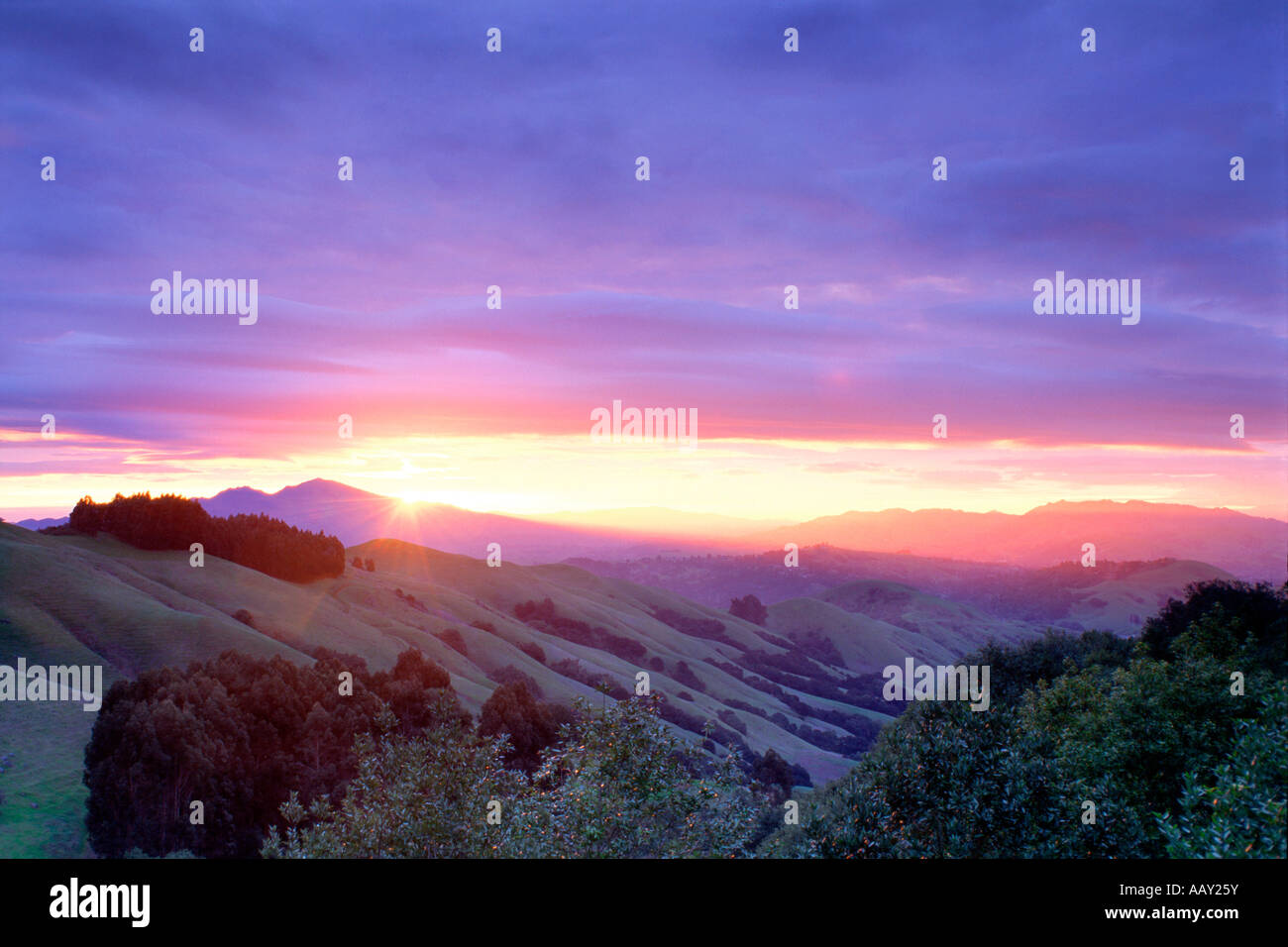 Mount Diablo Sunrise Tilden Park hillsides California horizontal Stock Photo