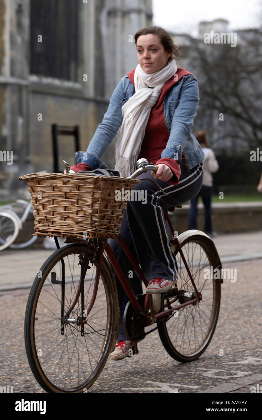 Student on bike in Cambridge Stock Photo