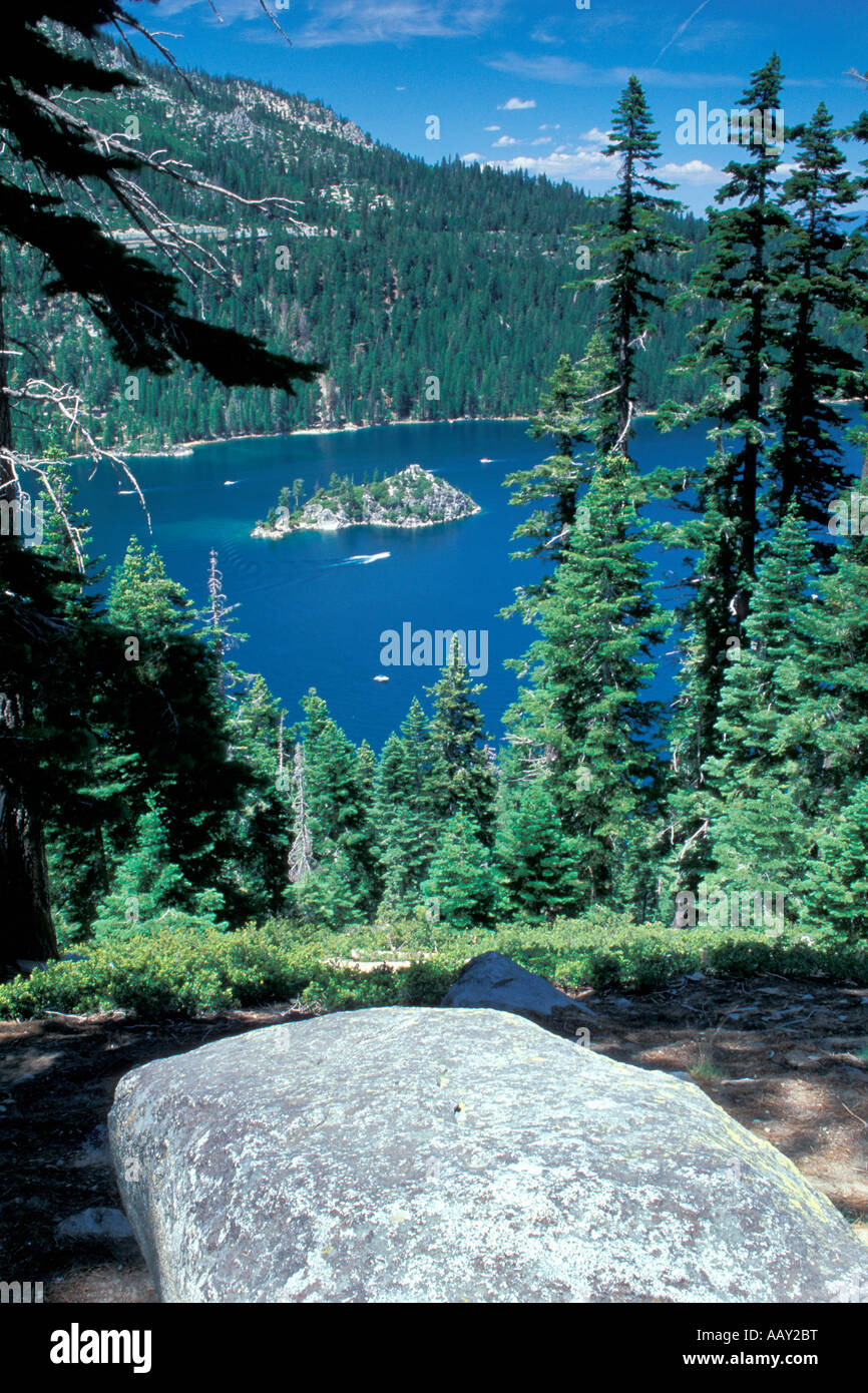 Emerald Bay at Lake Tahoe California clean clear drinking water supply in the high Sierra mountains Stock Photo