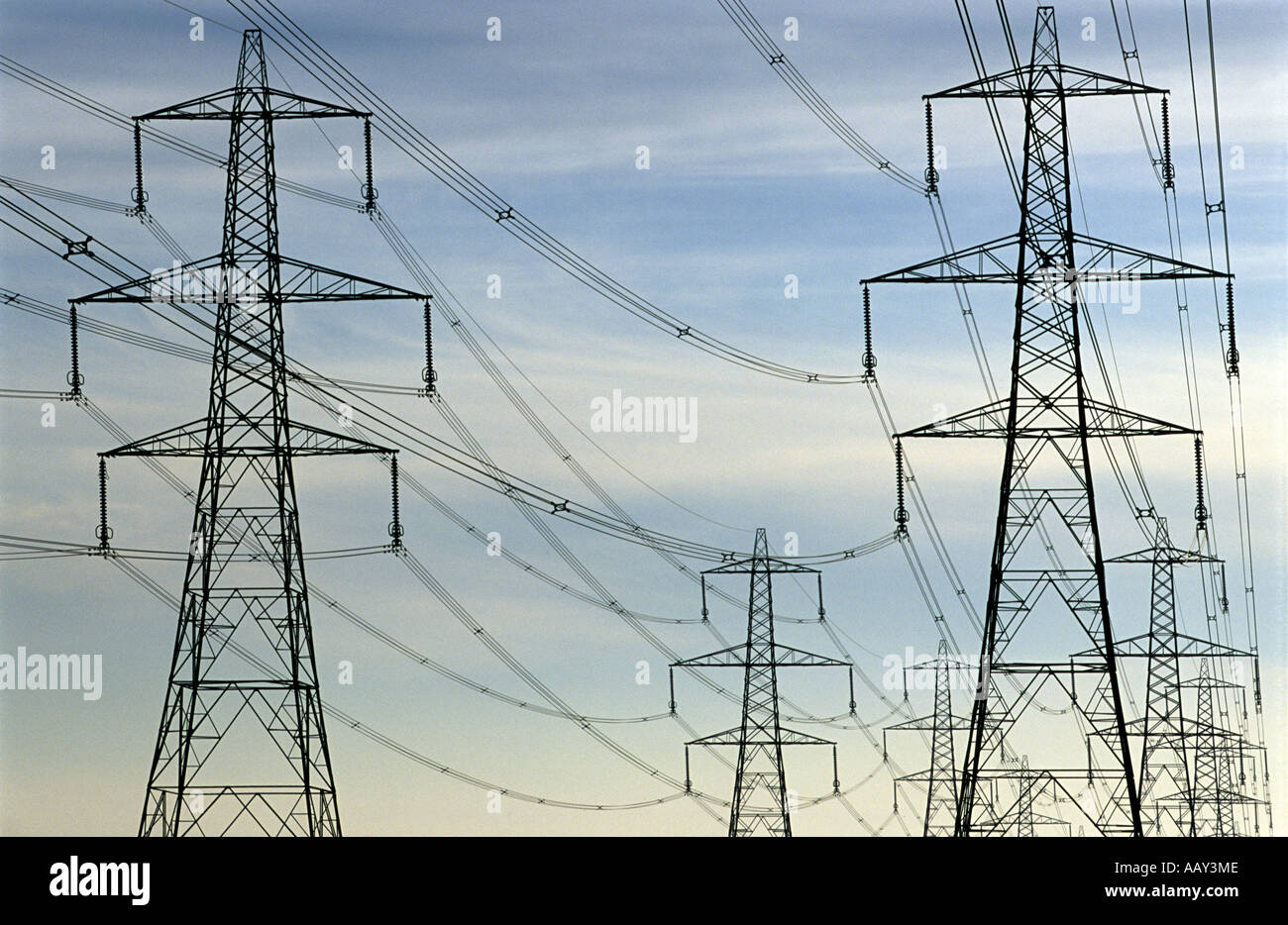 High voltage power cables, Suffolk, UK Stock Photo - Alamy