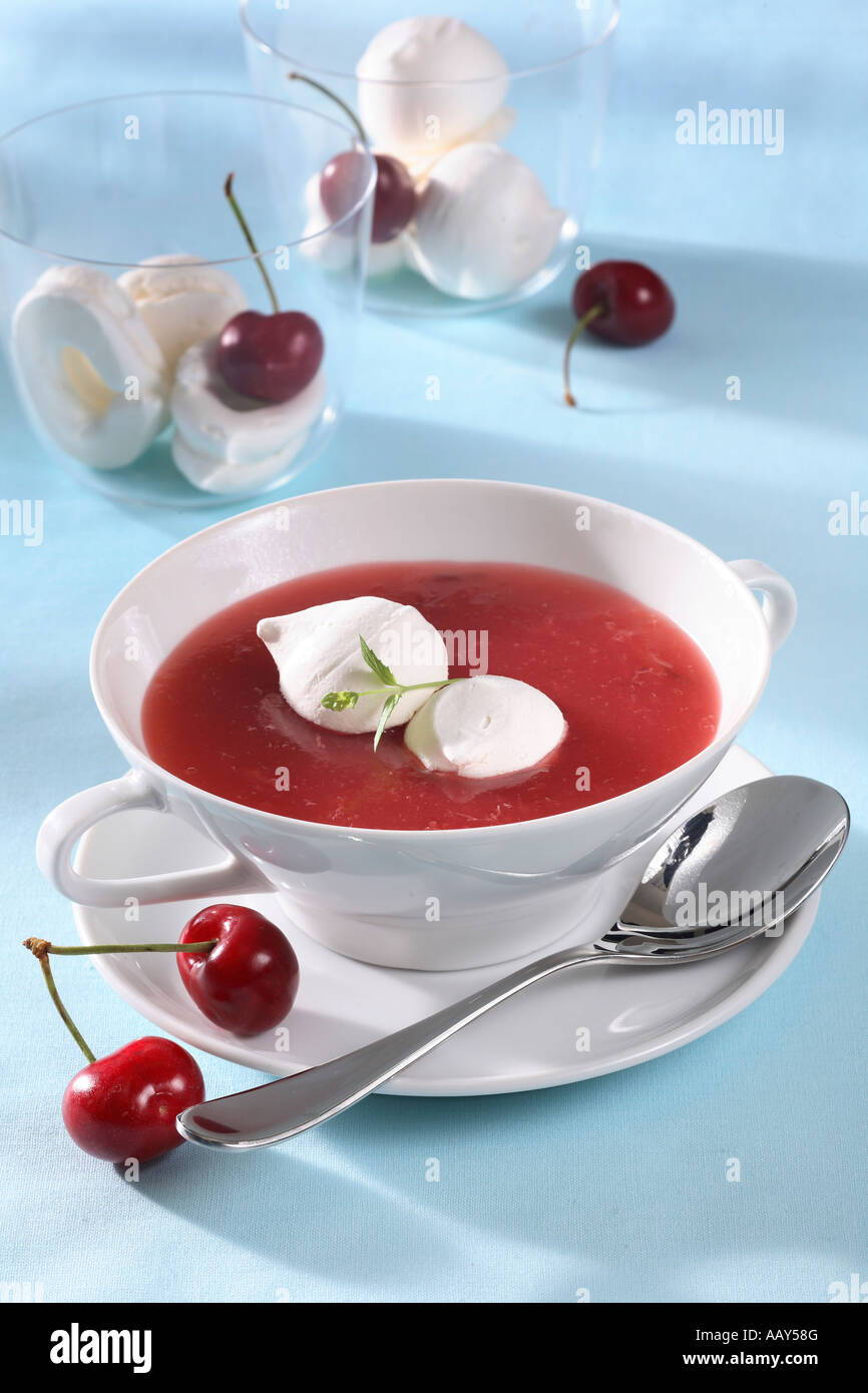 Cherry Soup with Egg white Gnocchi Stock Photo Alamy