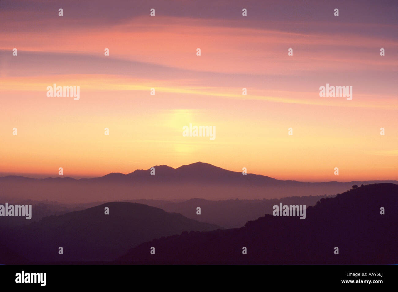 Mount Diablo mountain peak rising above the East Bay Area near San