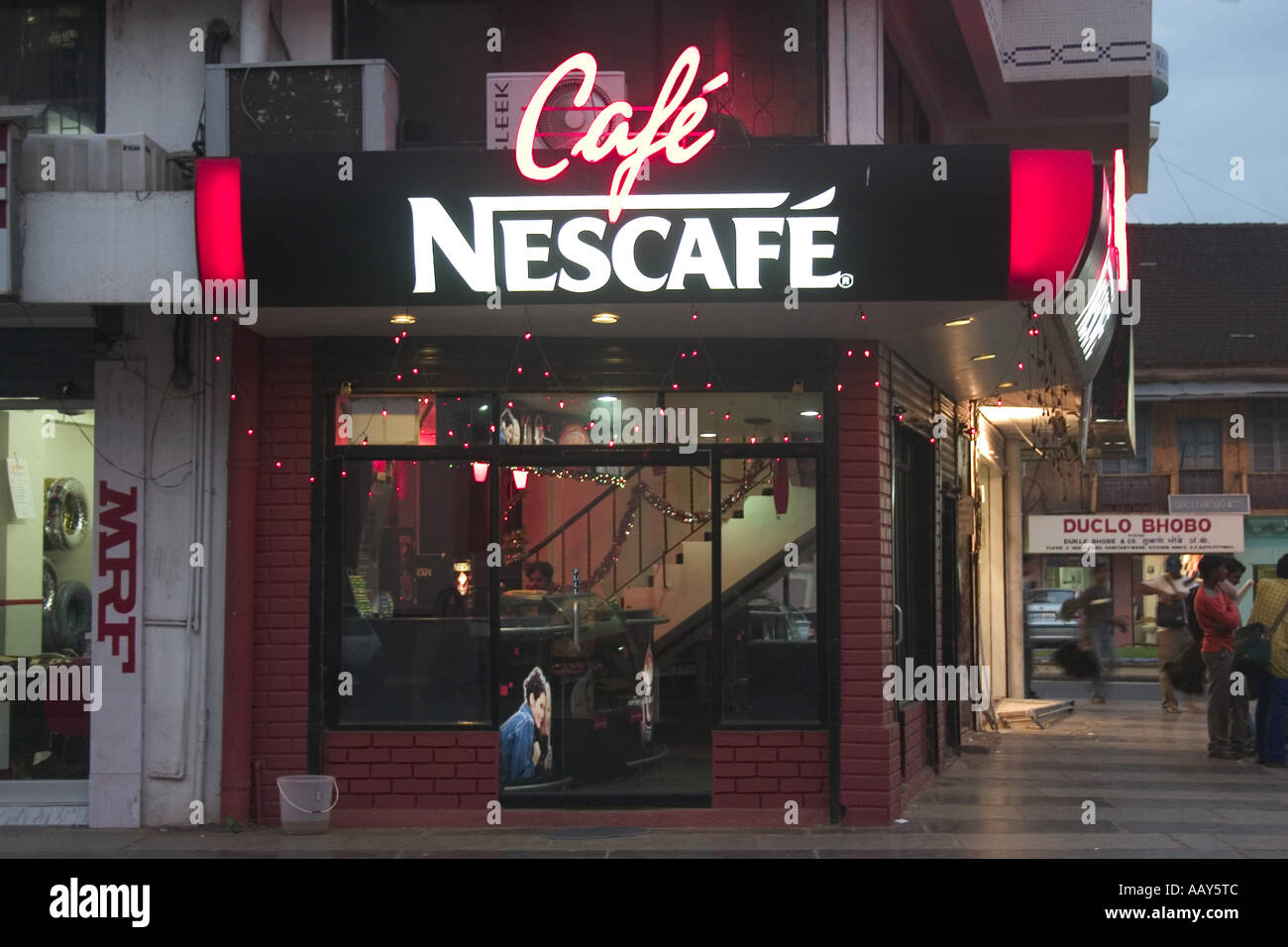 RSC78653 Nescafe coffee shop neon signs Goa India Stock Photo