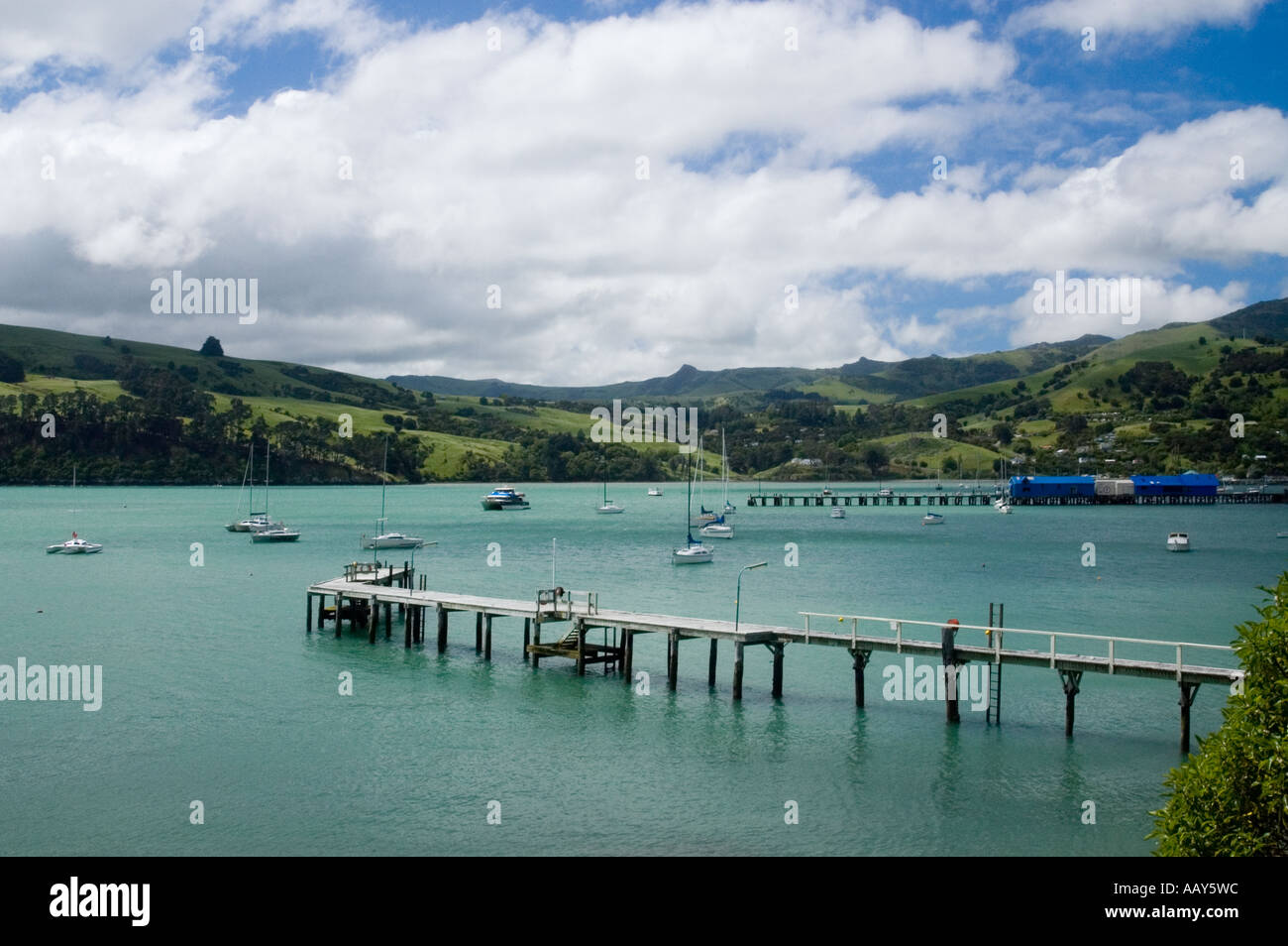 Akaroa main warf New zealand Stock Photo Alamy