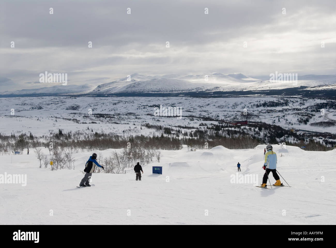 Skiers in Storlien, Sweden. Stock Photo