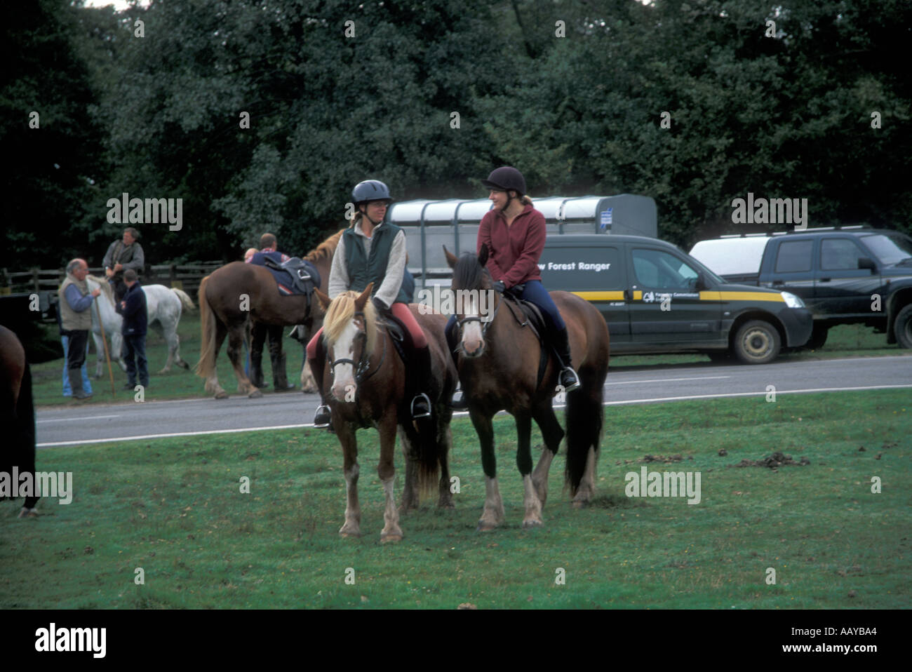 Horse riders in the New Forest Stock Photo