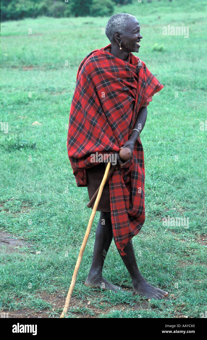 KENYA Masai Mara National Reserve Elderly Masai chief in traditional ...