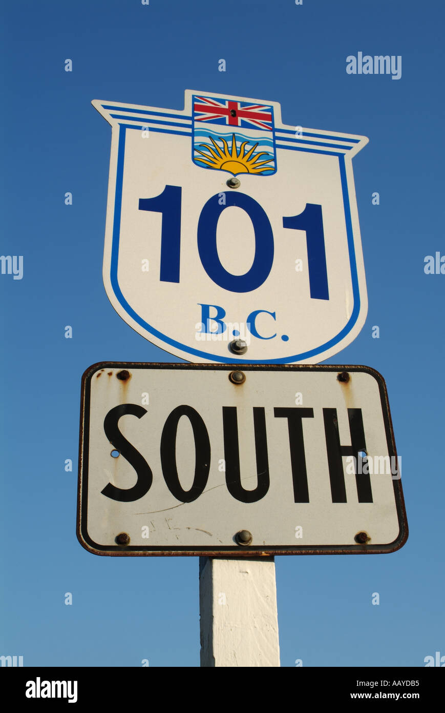 British Columbia Highway Sign 101 South Pacific Coast Highway Upper Sunshine Coast British Columbia Canada Stock Photo