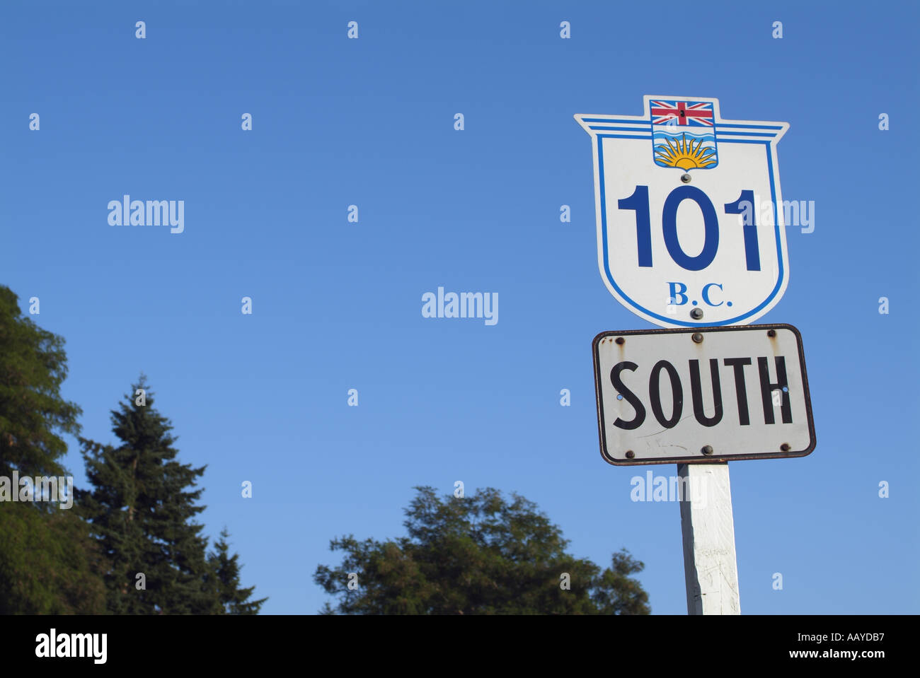 British Columbia Highway Sign 101 South Pacific Coast Highway Upper Sunshine Coast British Columbia Canada Stock Photo