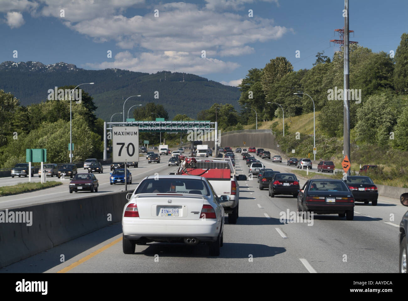 Rush hour traffic on Trans Canada Highway 1 Vancouver British Columbia Canada Stock Photo