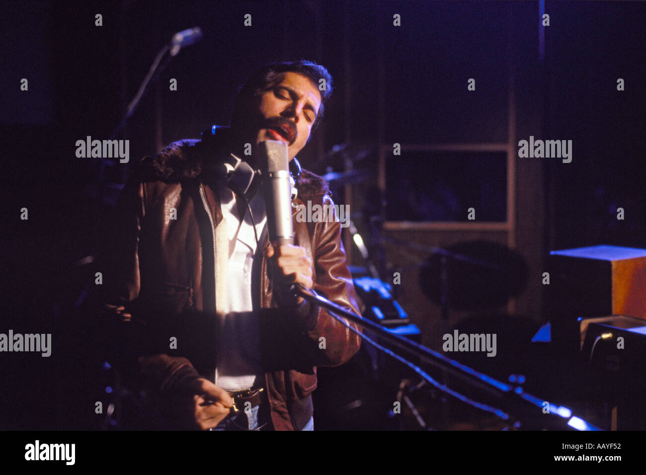 Freddie Mercury lead singer with rock group Queen in Anvil sound recording studio London 22 October 1980 recording Flash Gordon PER0021 Stock Photo