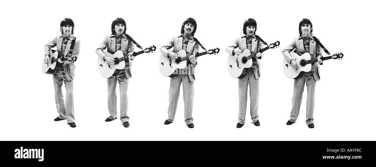 George Harrison of The Beatles monochrome toned composite of five shots. PER0047 Stock Photo