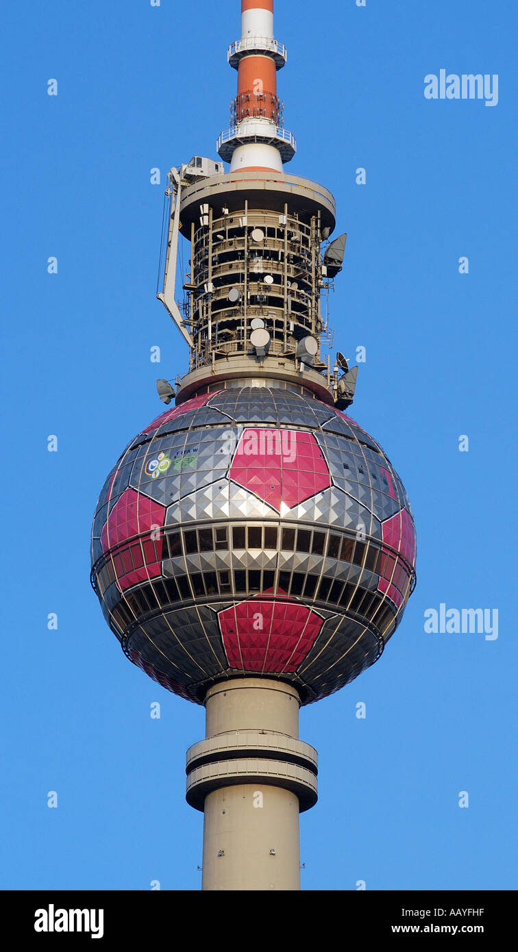 Berlin television tower decorated for World Cup Stock Photo