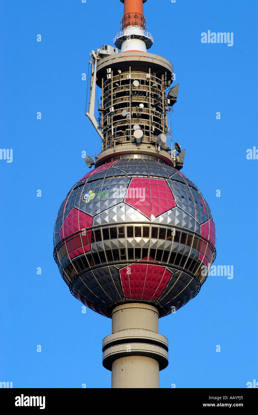 Berlin television tower decorated for World Cup Stock Photo