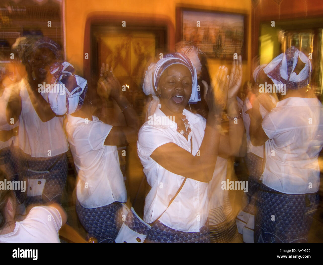south africa cape town africa cafe waiters singing and dancing  Stock Photo