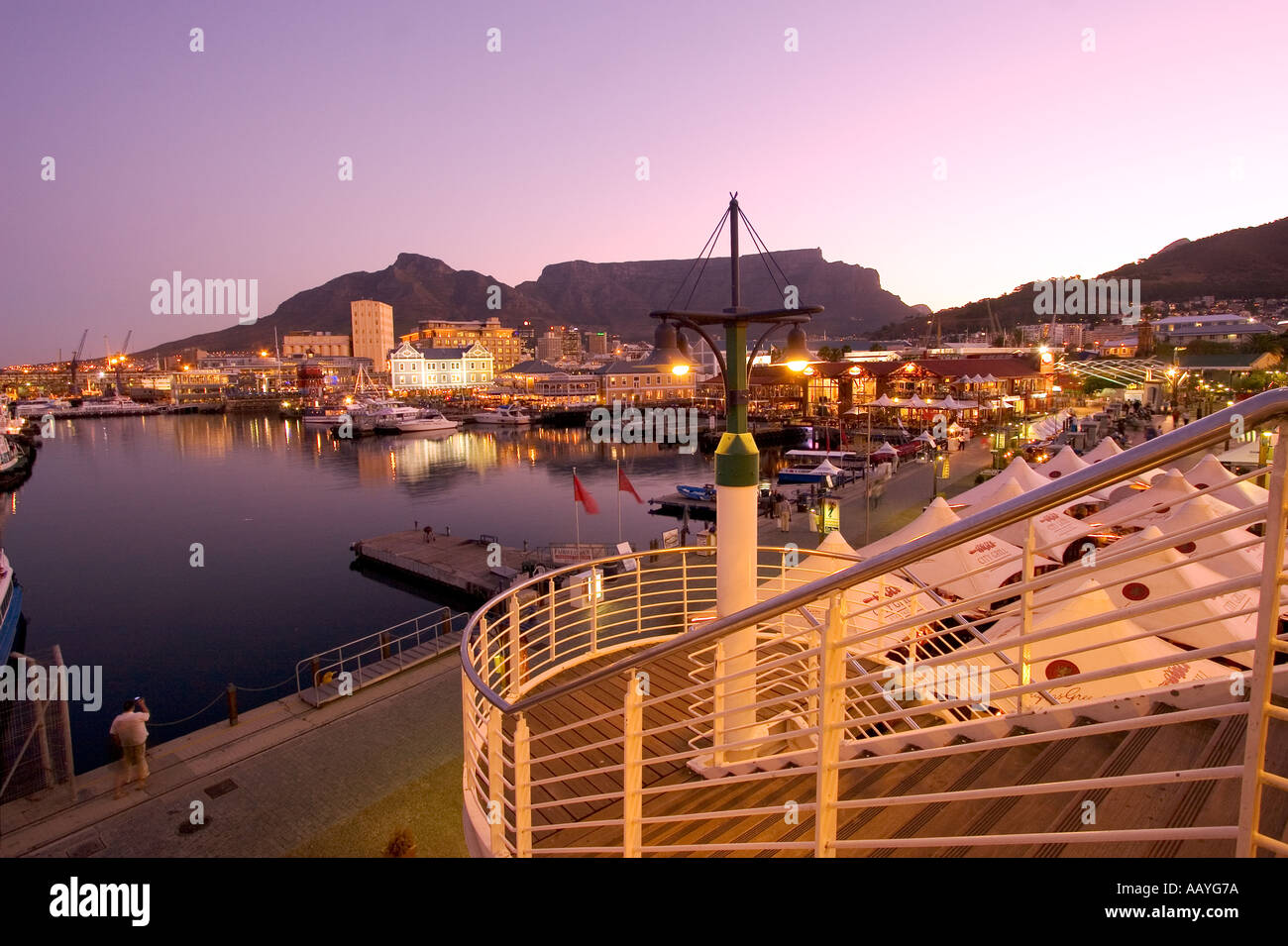 south africa cape town Victoria Albert waterfront sunset table mountain stairs Stock Photo