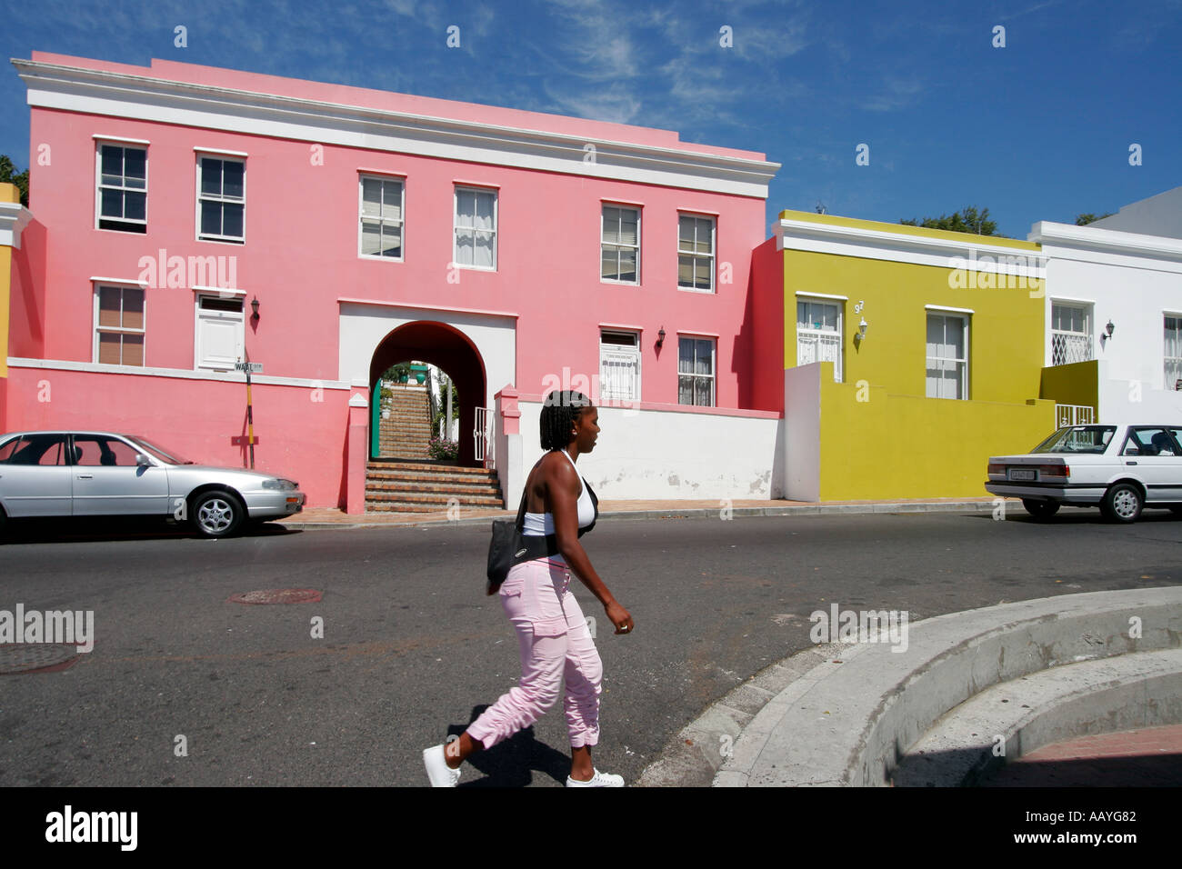 cape town Bo Kaap colorful facades in area of cape muslims black girl Stock Photo