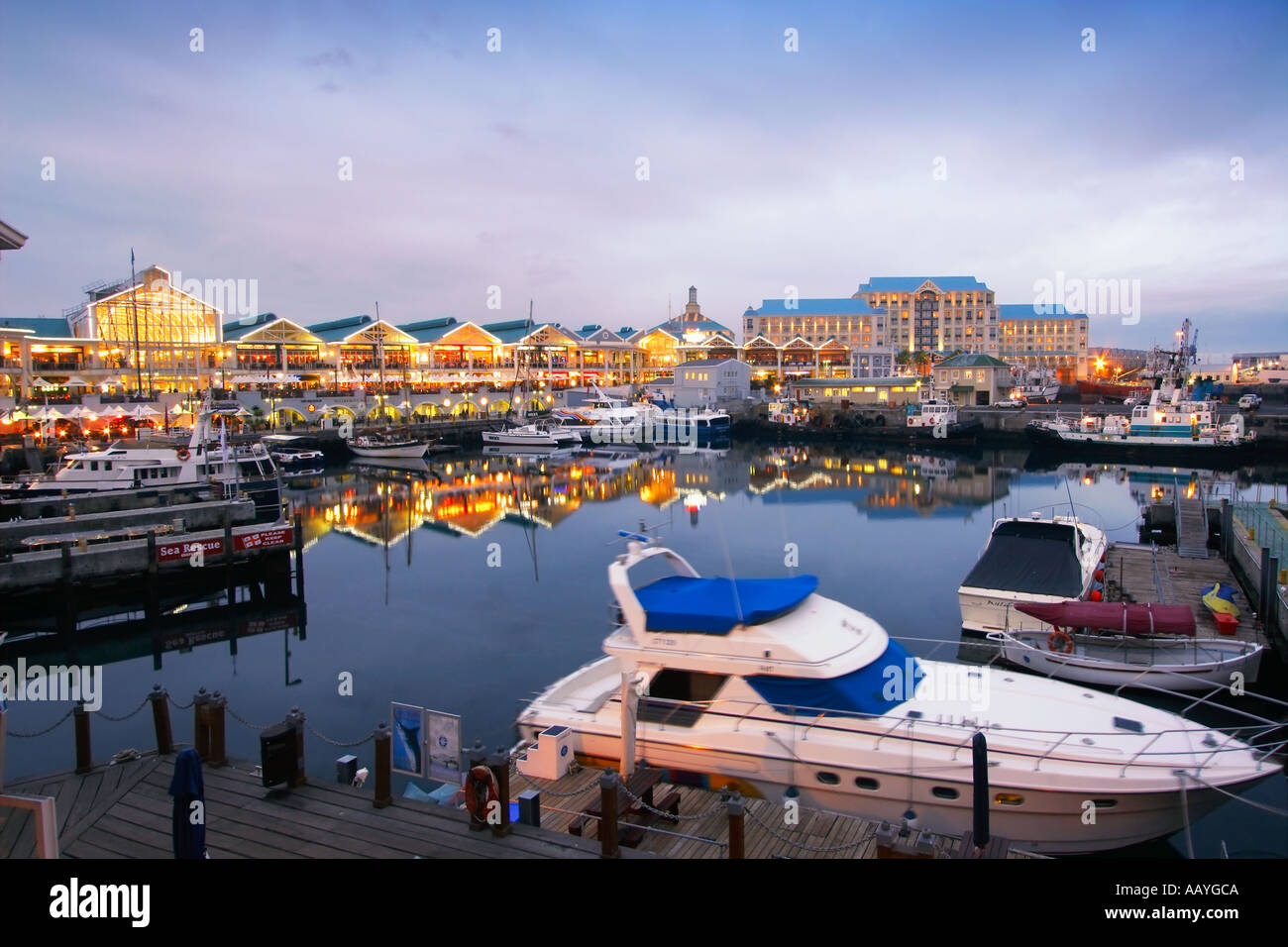 south africa cape town Victoria Albert waterfront pier table bay hotel twilight Stock Photo