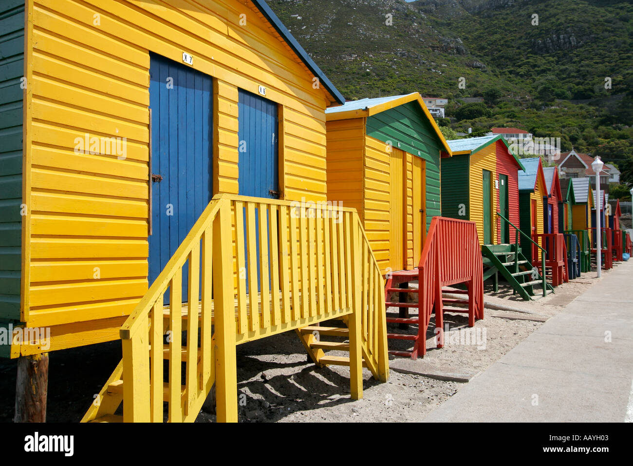 south africa eastern cape Muizenberg colorful beach huts Stock Photo
