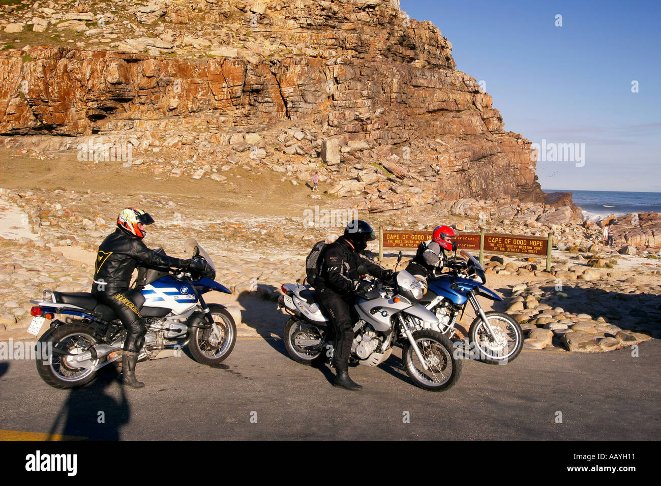 south africa cape of good hope group of motocylclists Stock Photo