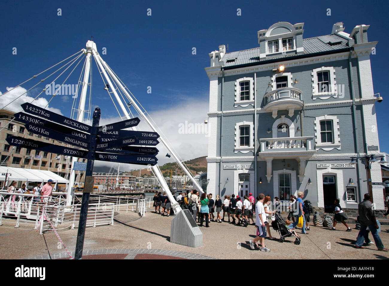south africa cape town Victoria Albert waterfront swing bridge harbour office building destination panel sign post Stock Photo