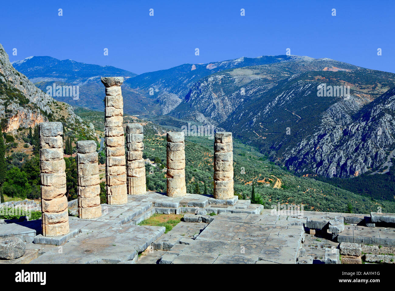 The temple of Apollo at Delphi Greece Stock Photo