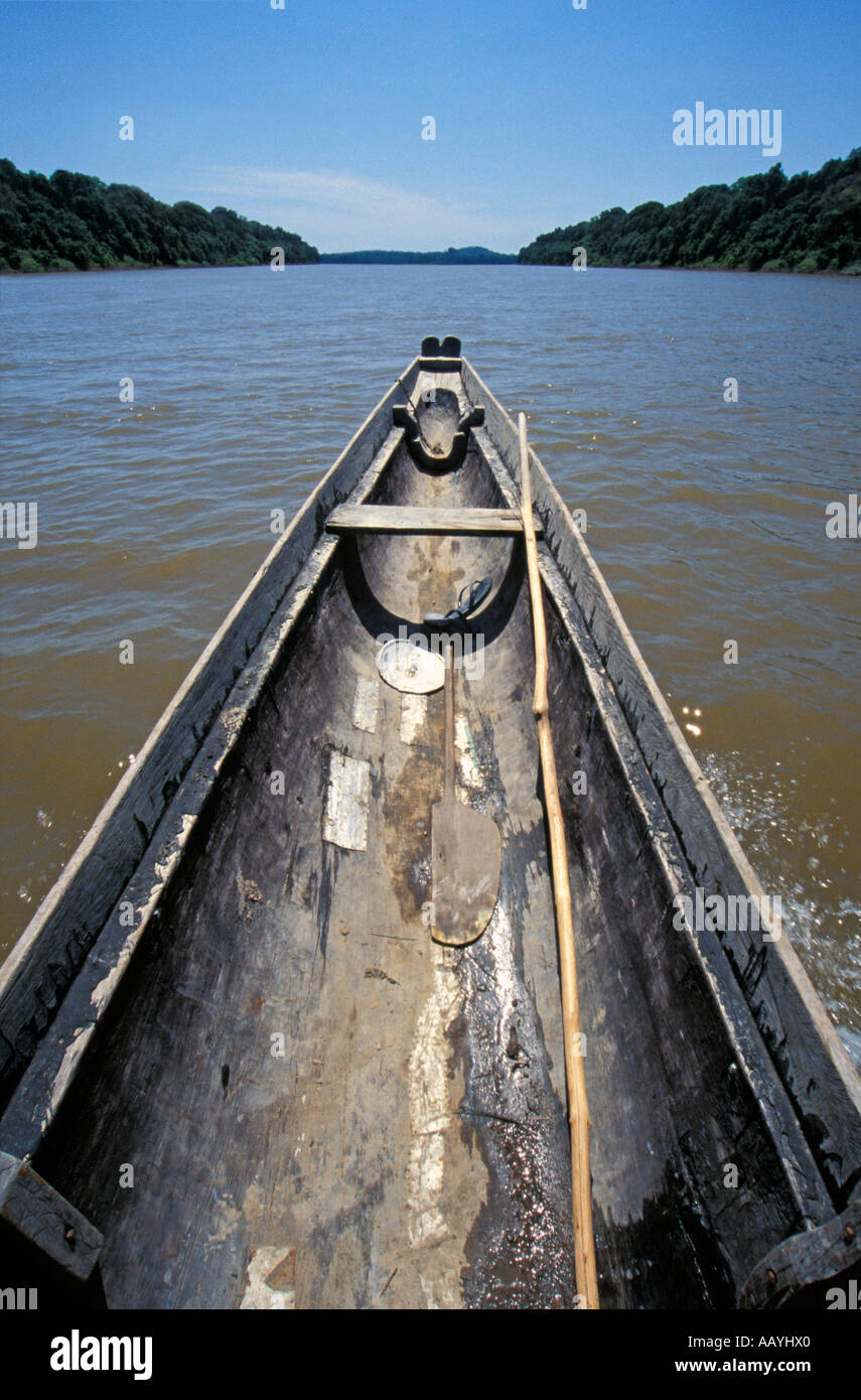 Boat on the Orinoco River, Amazonas, Venezuela. Stock Photo