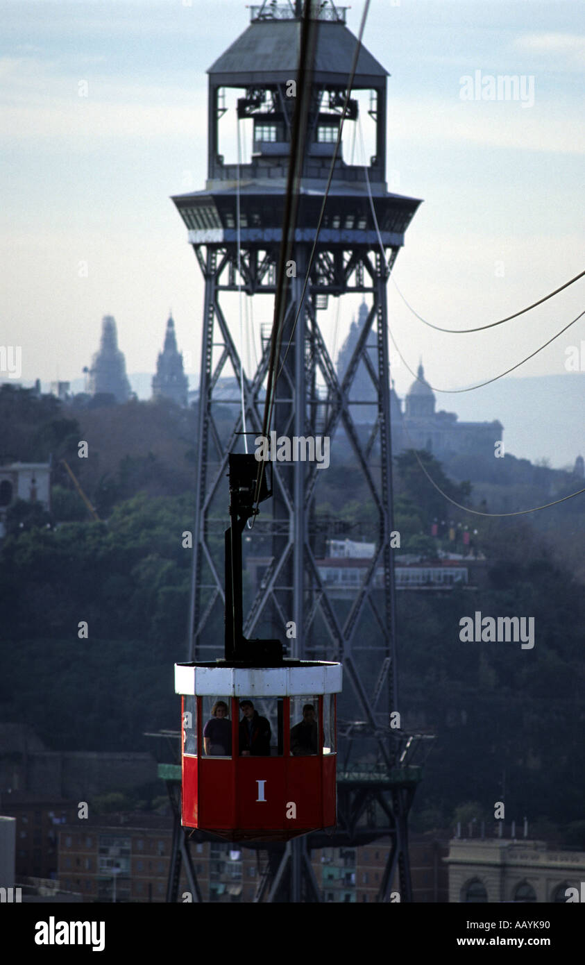 Cable car running over the port area of Barcelona Spain Stock Photo - Alamy