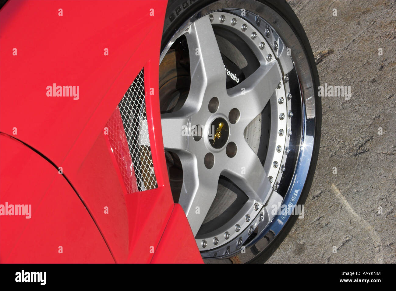 close up of the wheel and vented front fender on a modified performance Nissan Silvia S13 Japanese car Stock Photo